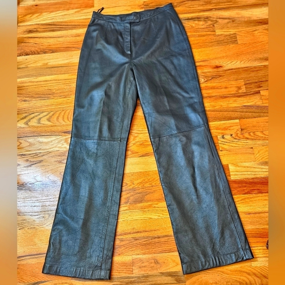 Junction West Leather Straight Leg Pants Women's Size 8 Black 90s Winter Retro